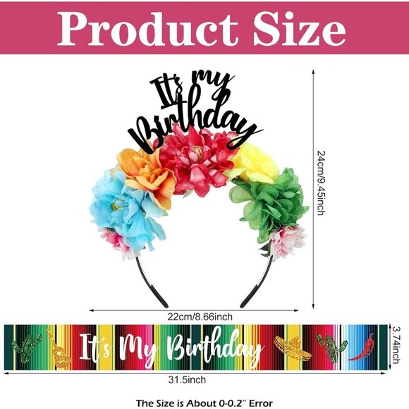 Mexican Flower Crowns Set for Celebrations Sash Headband Birthday Party main image 7